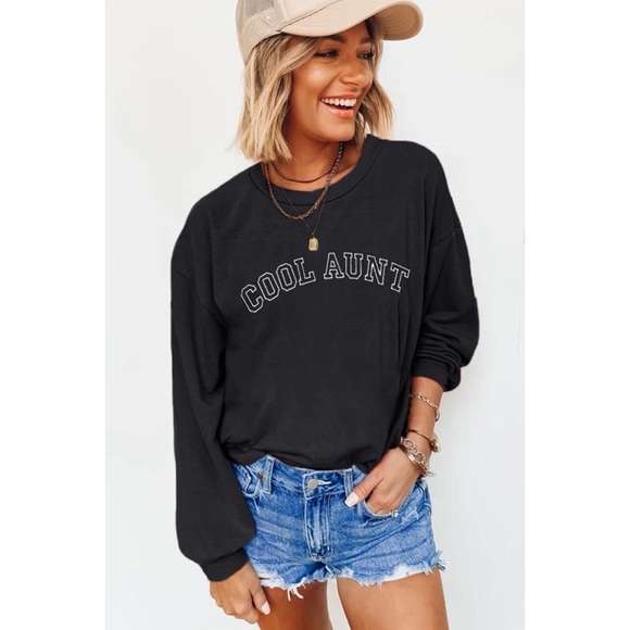 Tops - COOL AUNT Embroidered Letter Graphic Sweatshirt
